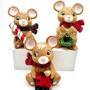 Vintage Homco Mouse Trio Figurines Christmas Decor Set Of 3 Collectibles